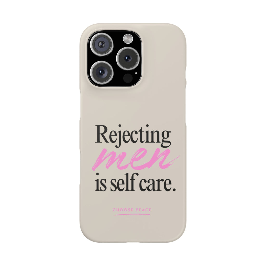 Rejecting Men Is Self Care Beige Phone Case, Minimal Feminist Case