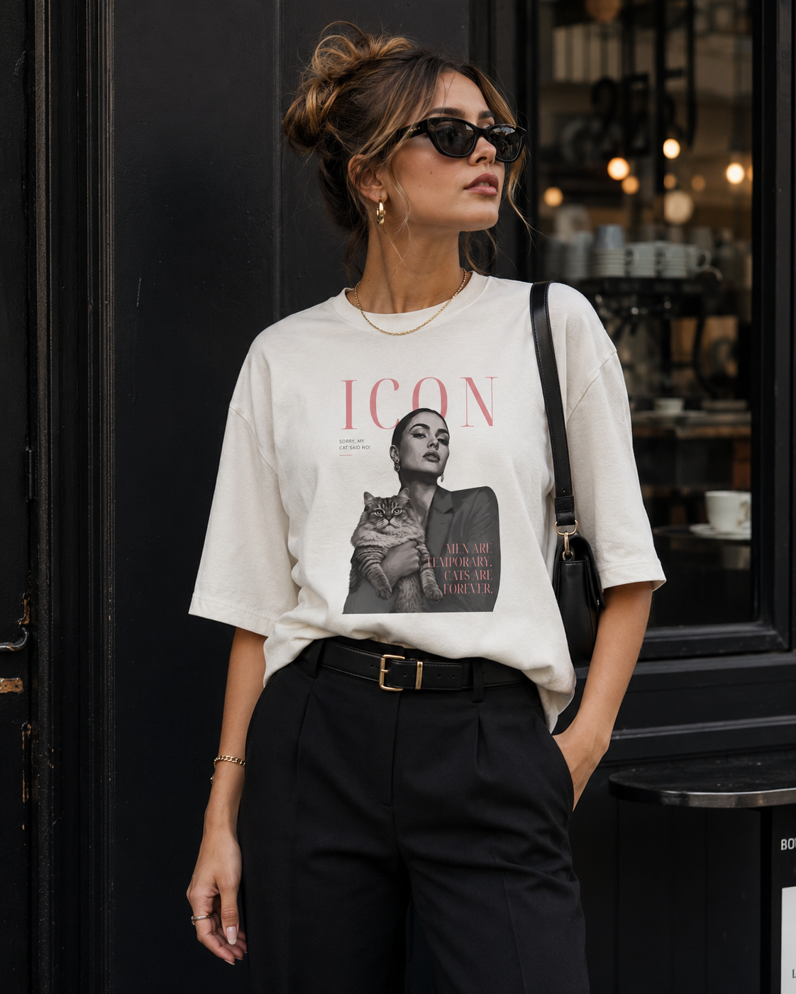 Men Are Temporary Cats Are Forever Editorial Front Print Tee