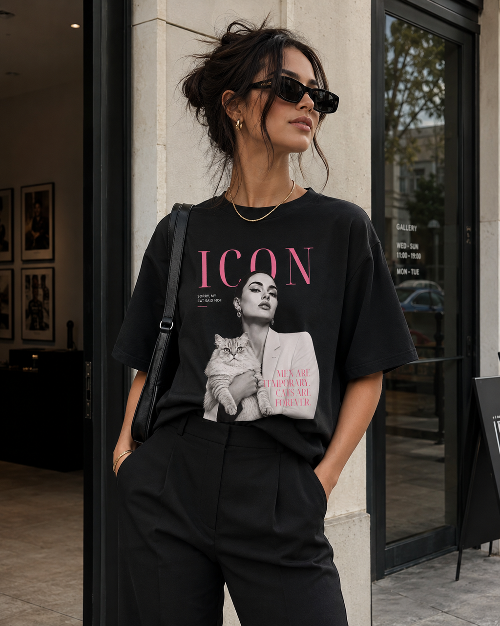 Men Are Temporary Cats Are Forever Editorial Front Print Tee