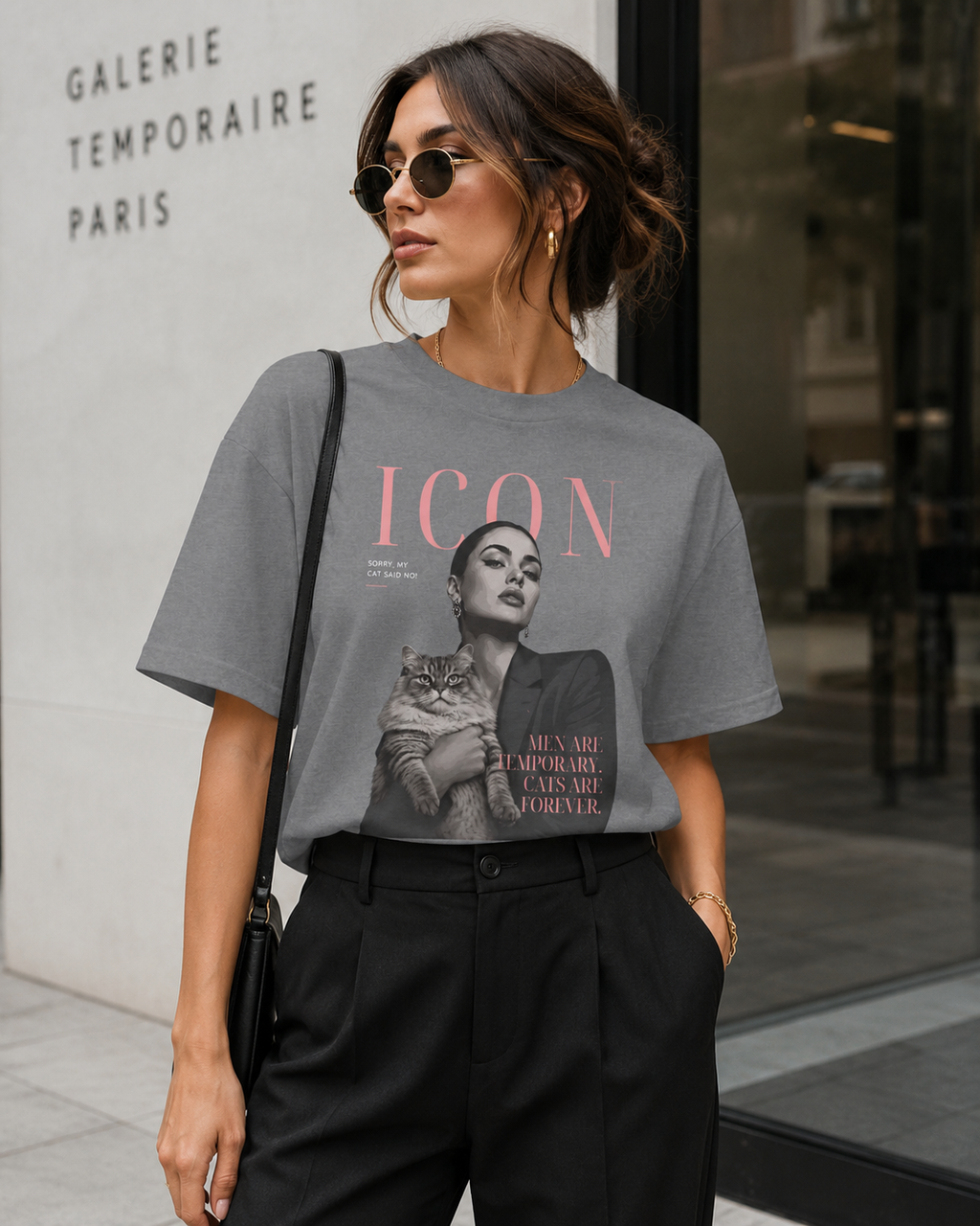 Men Are Temporary Cats Are Forever Editorial Front Print Tee