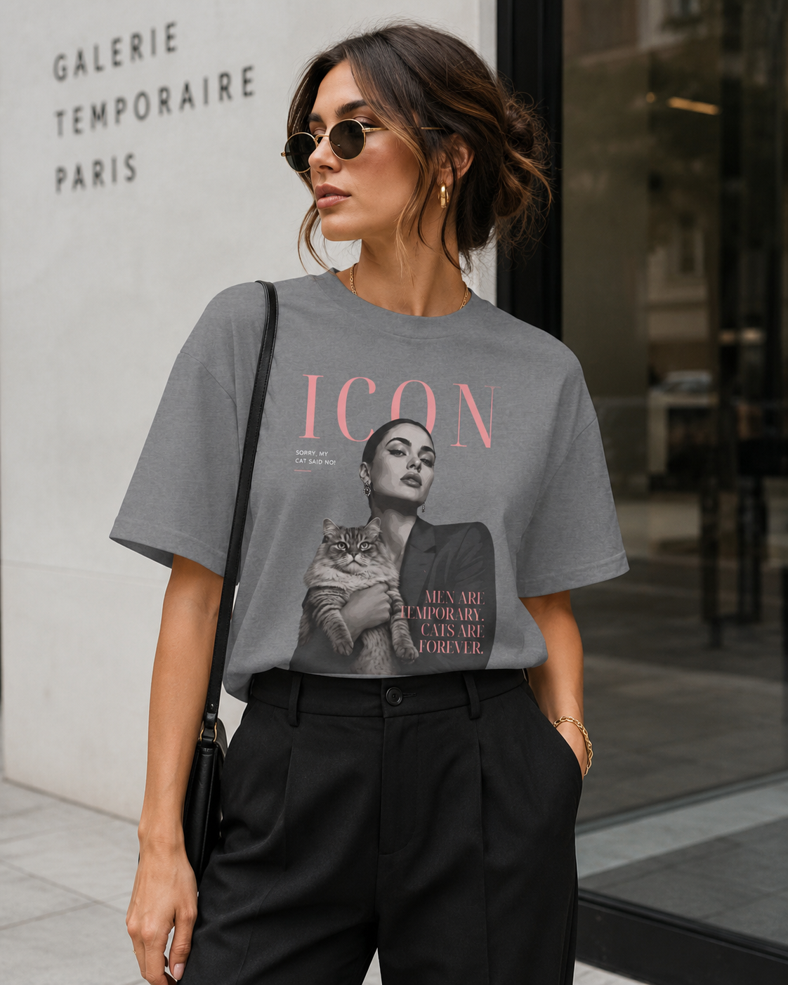 Men Are Temporary Cats Are Forever Editorial Front Print Tee