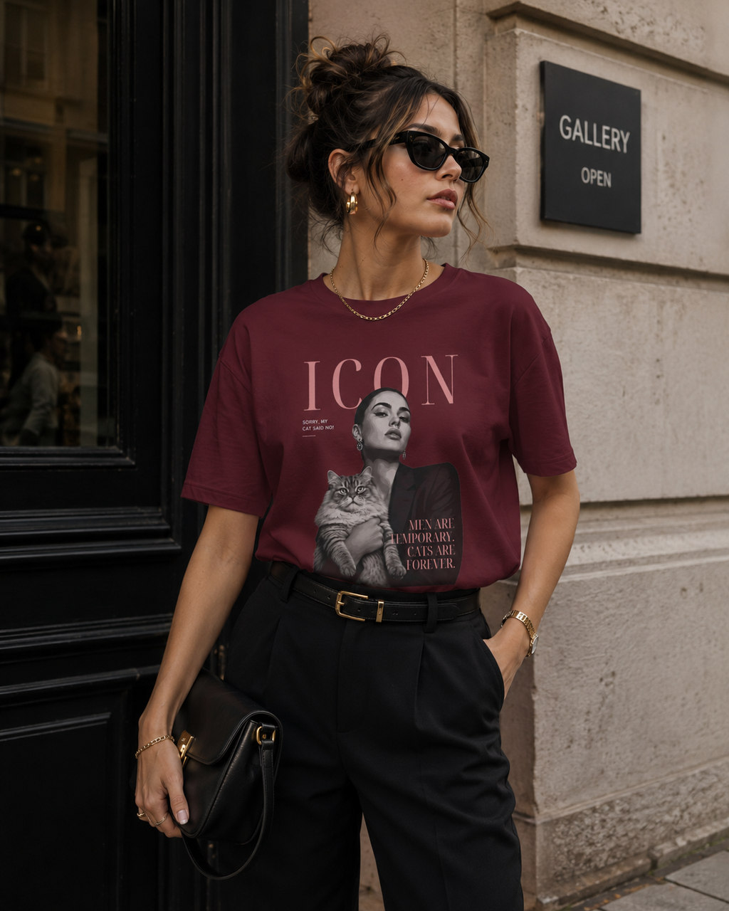 Men Are Temporary Cats Are Forever Editorial Front Print Tee