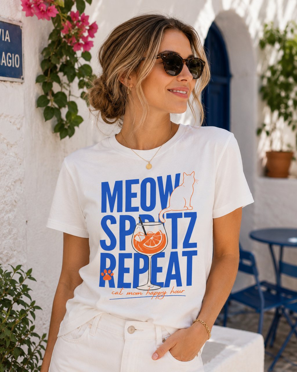 Meow Spritz Repeat Organic Cat Mom T Shirt