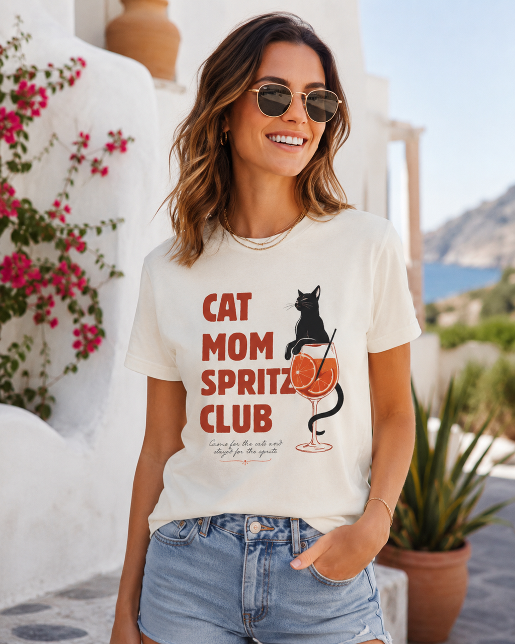 Cat Mom Spritz Club Cream Organic T Shirt
