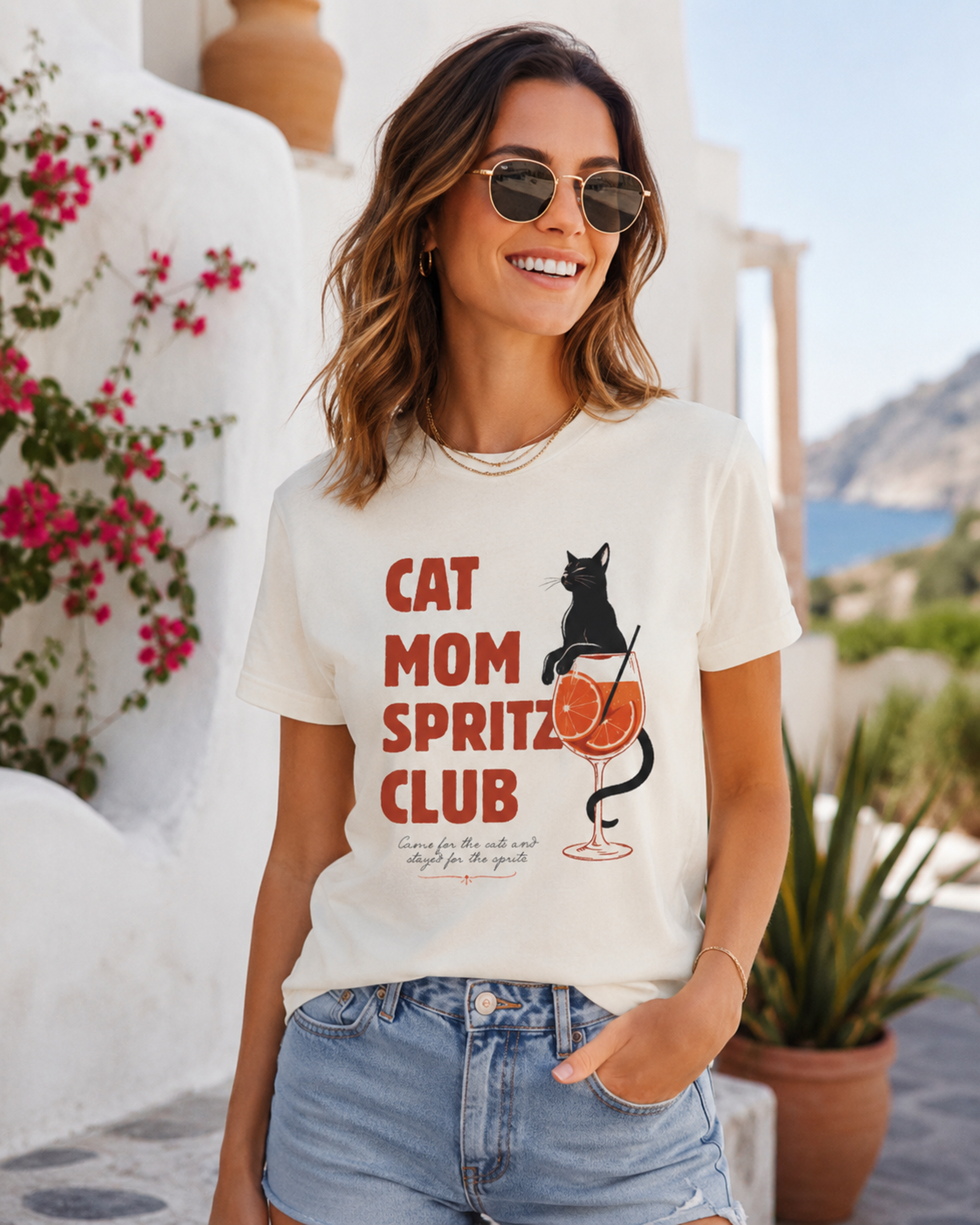 Cat Mom Spritz Club Cream Organic T Shirt