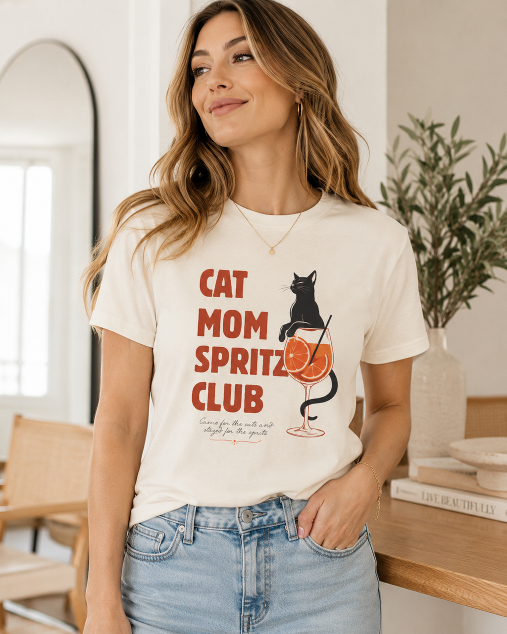 Cat Mom Spritz Club Cream Organic T Shirt