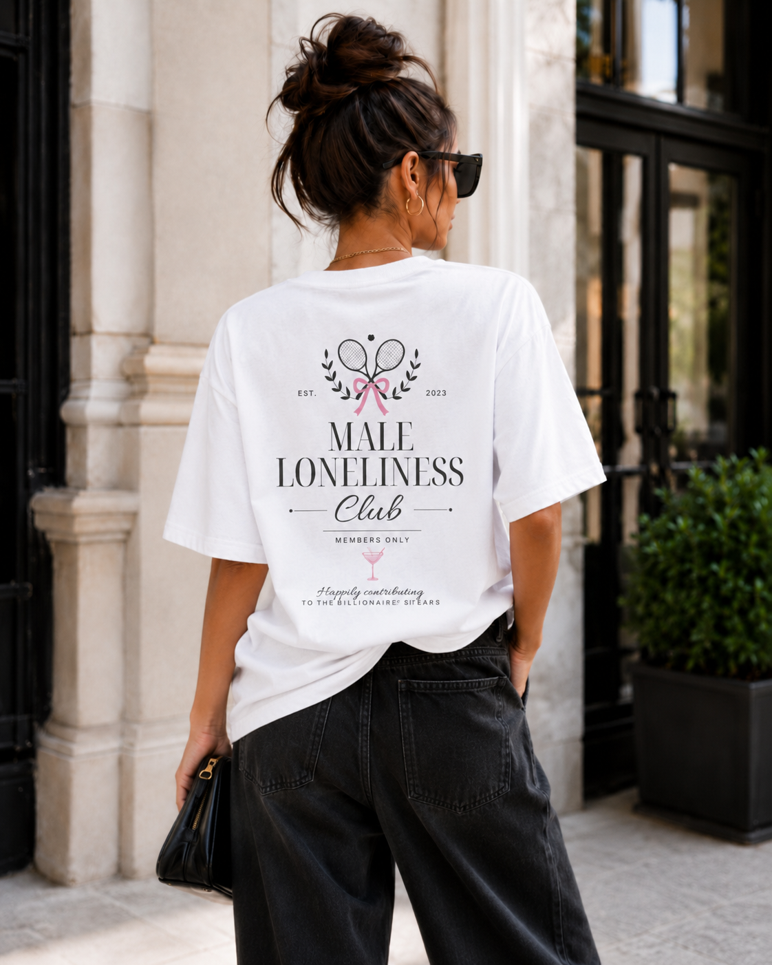 Male Loneliness Club Back Print Shirt, Funny Feminist Tennis Club Tee, White Oversized T-Shirt