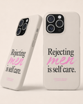 Rejecting Men Is Self Care Beige Phone Case, Minimal Feminist Case