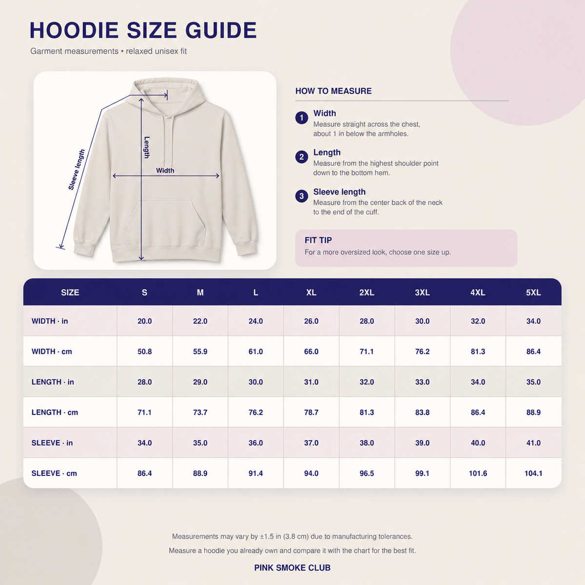Hoodie Size Guide