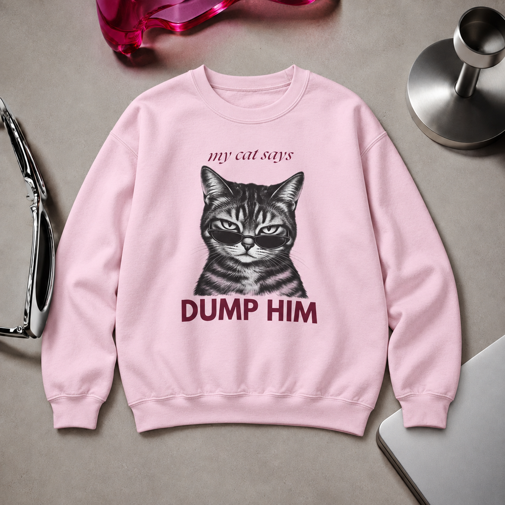 Light pink cat graphic sweatshirt displayed as a flat lay