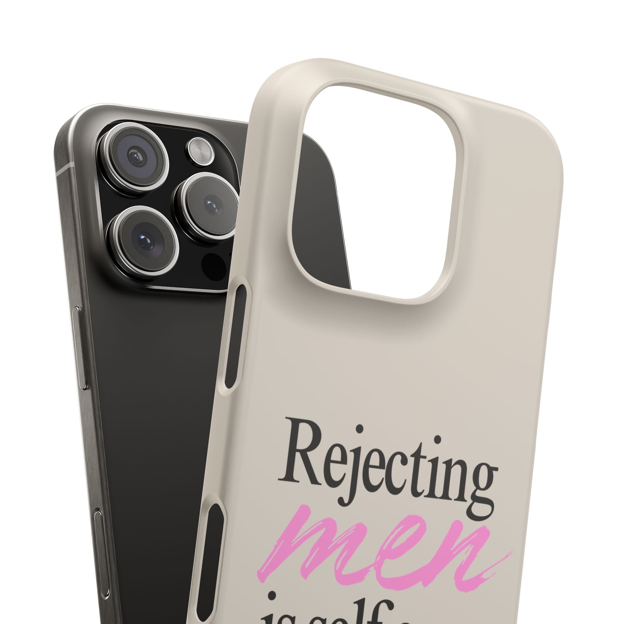 Rejecting Men Is Self Care Beige Phone Case, Minimal Feminist Case