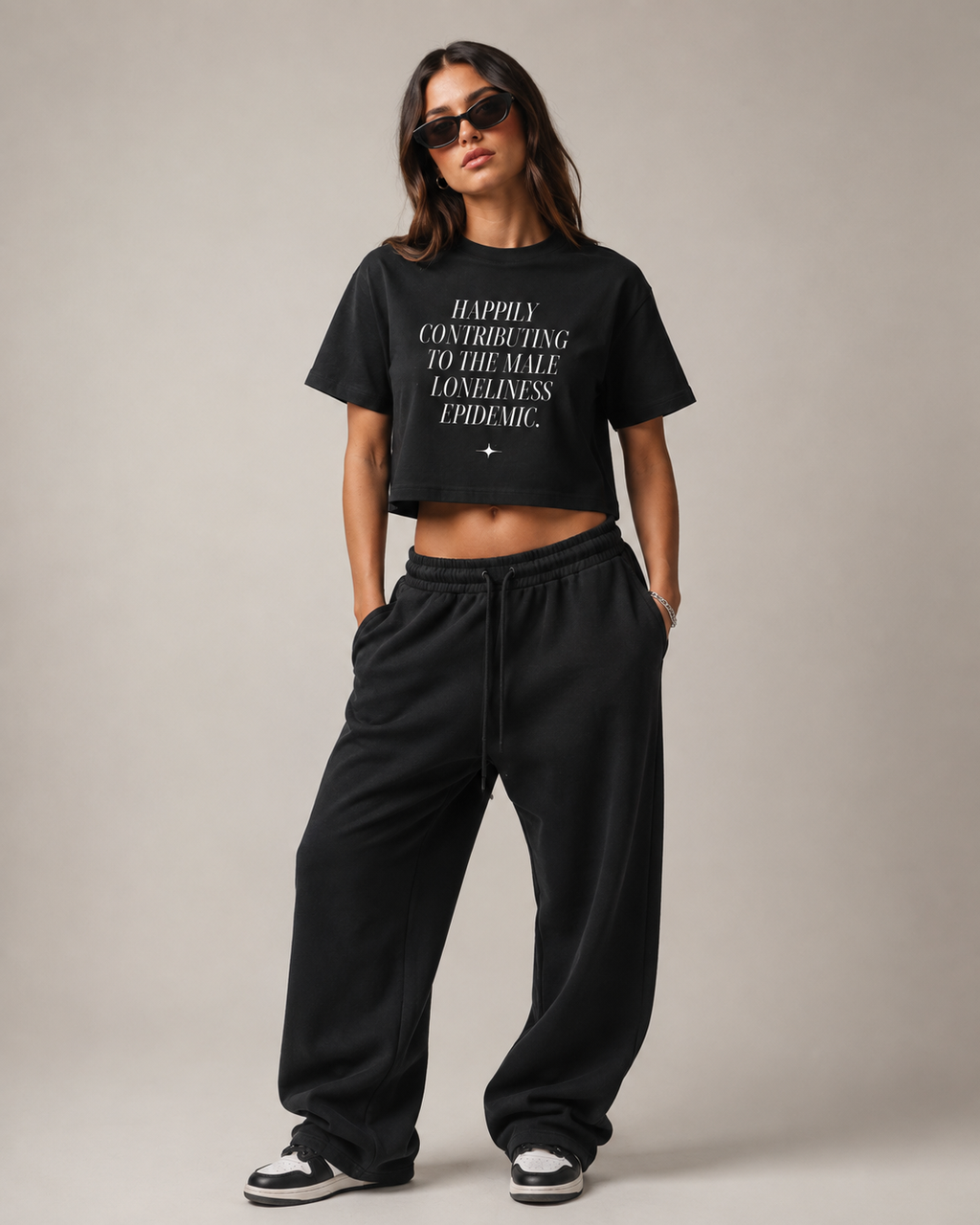 Male Loneliness Epidemic Black Boxy Crop Tee
