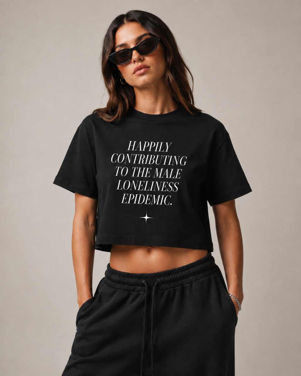 Male Loneliness Epidemic Black Boxy Crop Tee