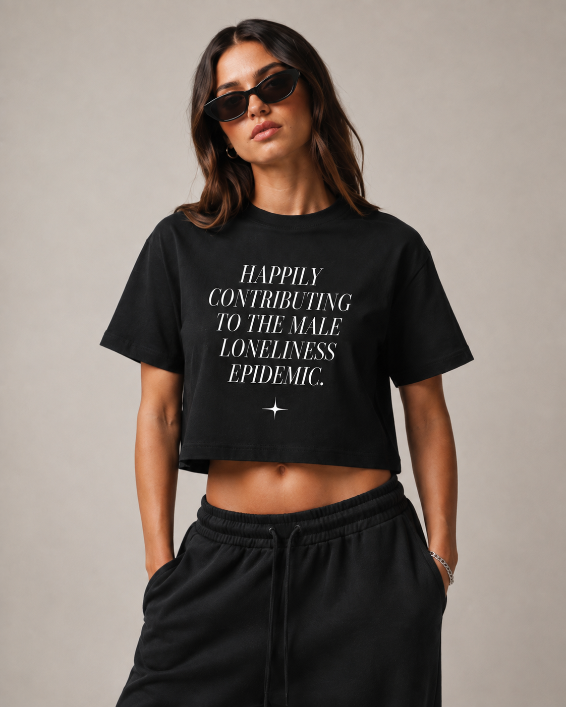 Male Loneliness Epidemic Black Boxy Crop Tee