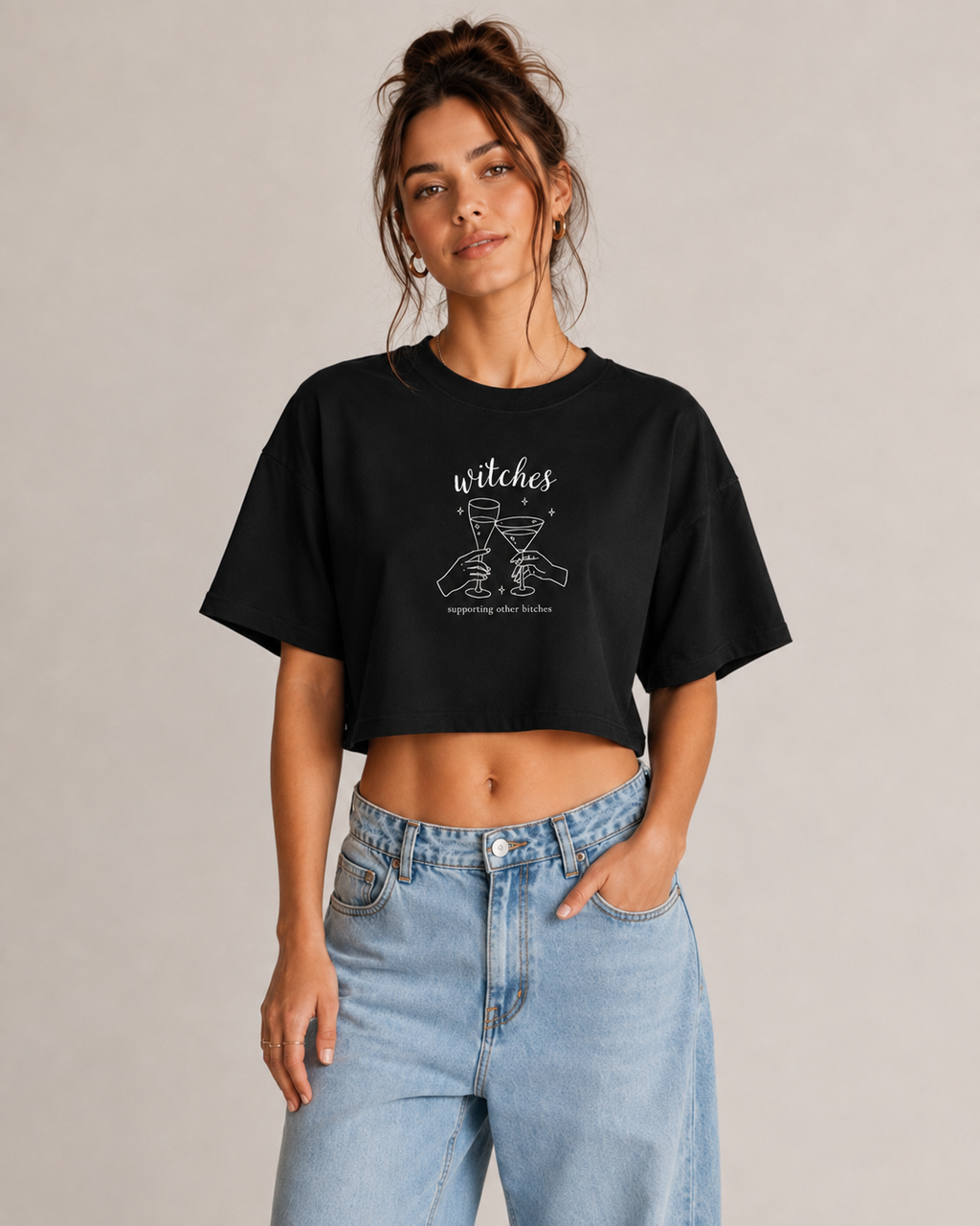 Witches Supporting Other Bitches Crop Tee, Funny Witch Shirt, Sassy Halloween Top