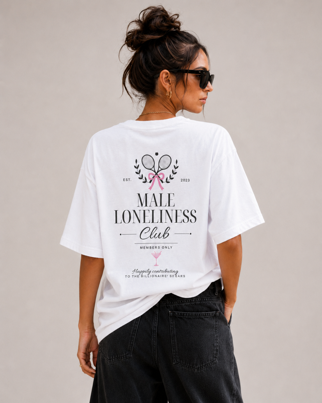 Male Loneliness Club Back Print Shirt, Funny Feminist Tennis Club Tee, White Oversized T-Shirt