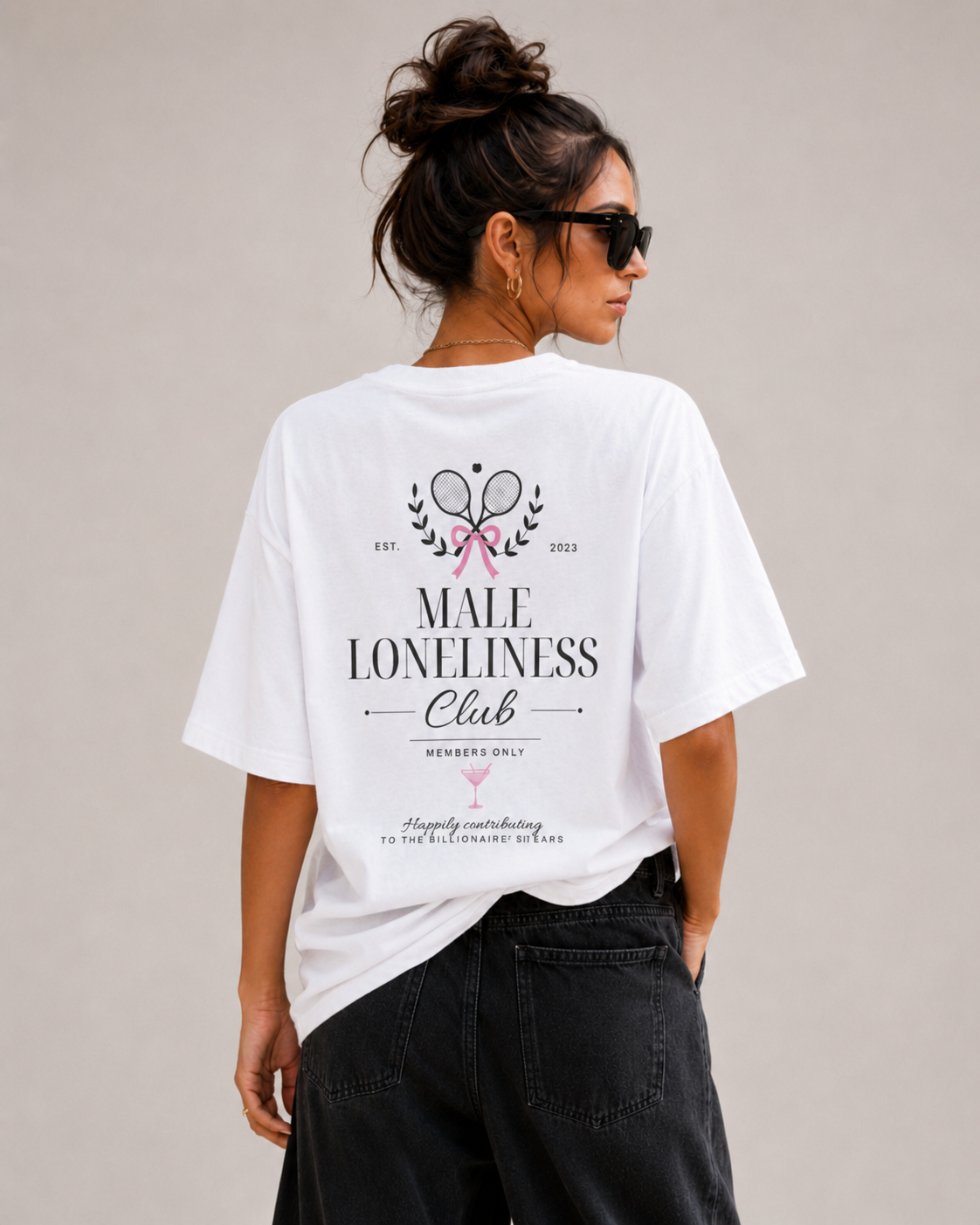Male Loneliness Club Back Print Shirt, Funny Feminist Tennis Club Tee, White Oversized T-Shirt