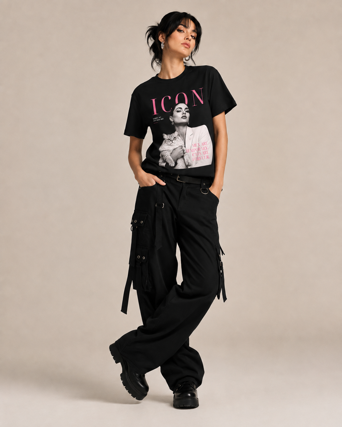 Men Are Temporary Cats Are Forever Editorial Front Print Tee