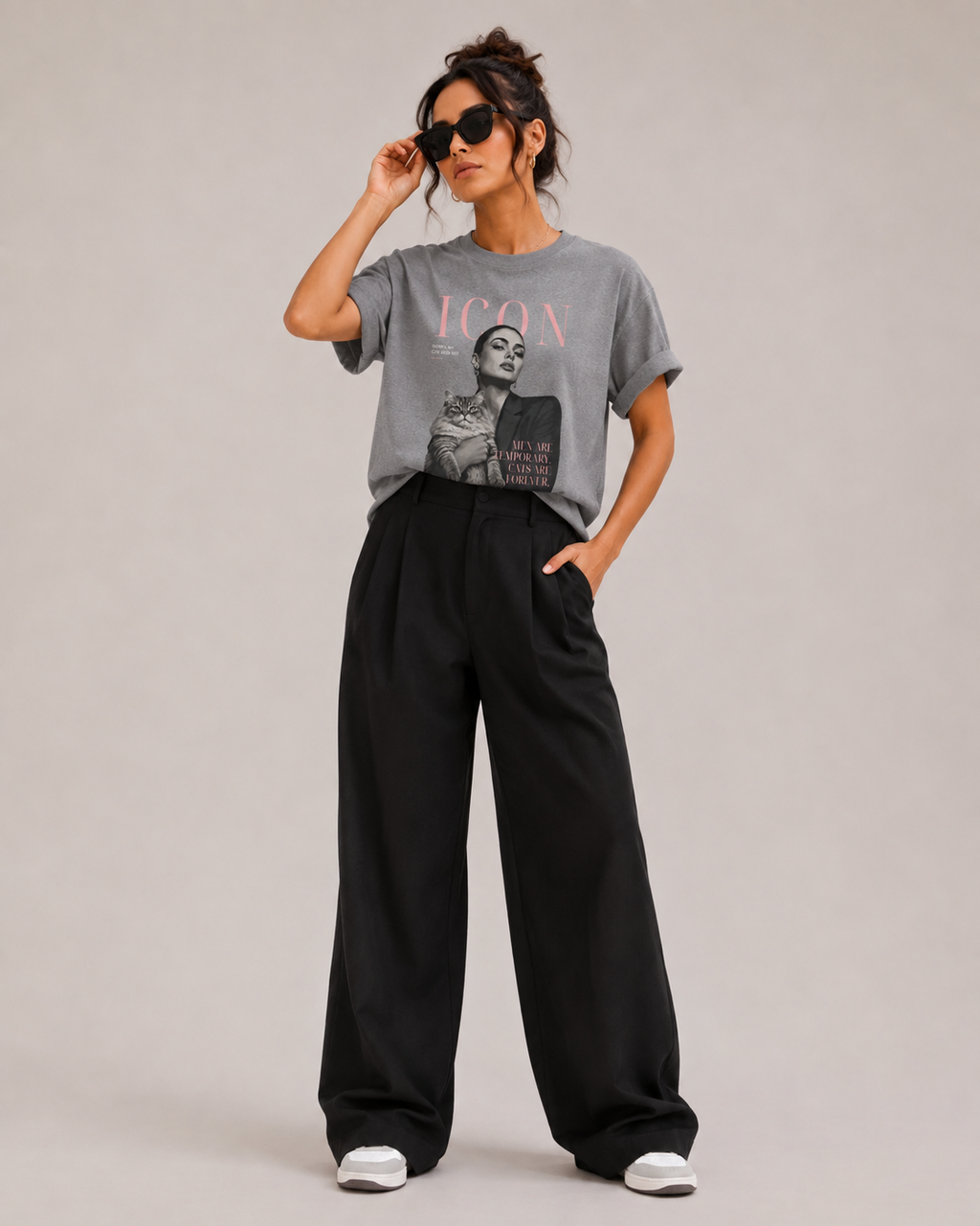 Men Are Temporary Cats Are Forever Editorial Front Print Tee