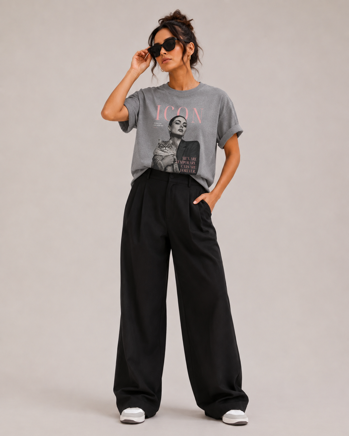 Men Are Temporary Cats Are Forever Editorial Front Print Tee