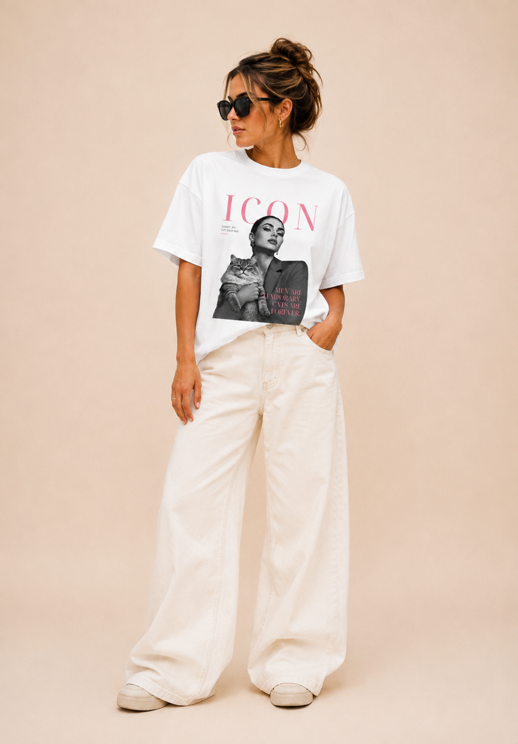 Men Are Temporary Cats Are Forever Editorial Front Print Tee